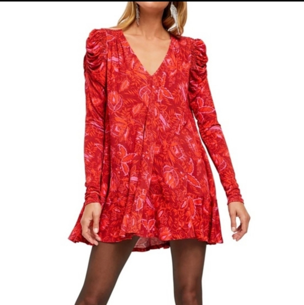 Free People Red Floral Tunic Top